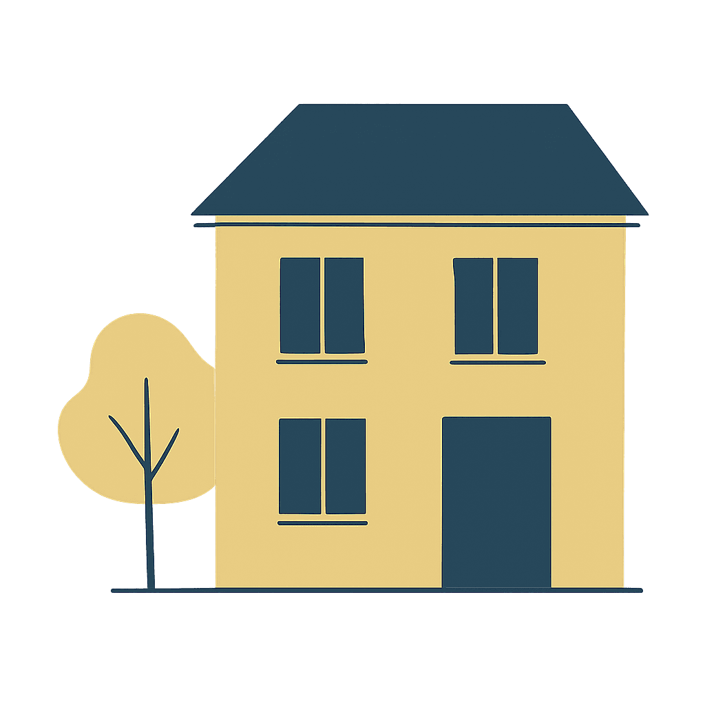 A picture of a house next to a tree